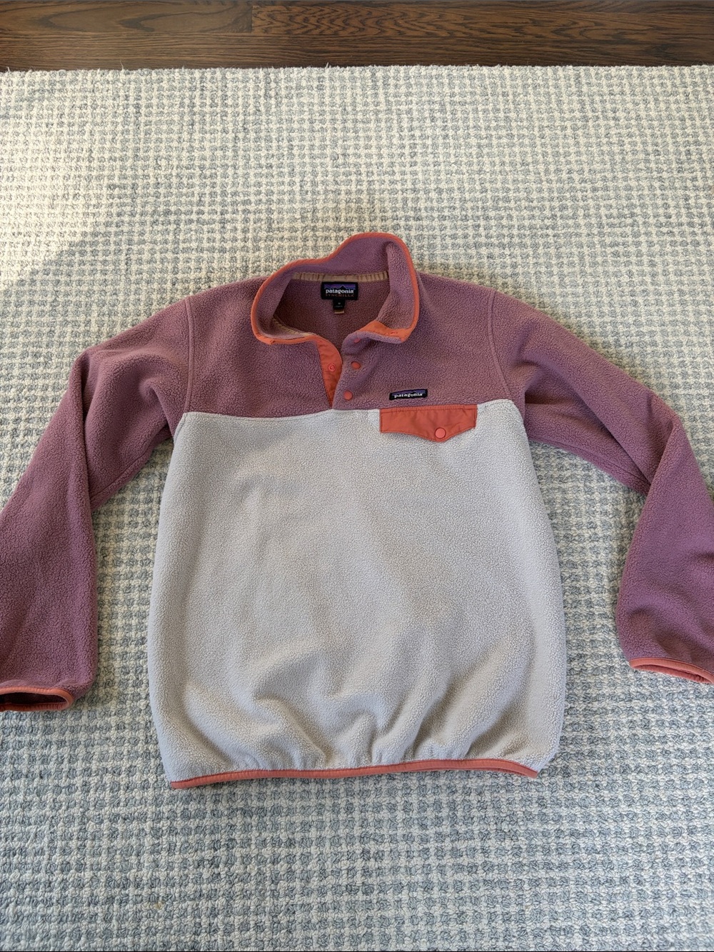 Patagonia Two-Tone Snap Pullover — Mauve, Light Gray & Coral